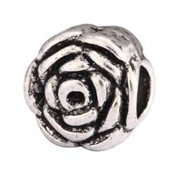 5 x Rose Charms Beads Antique Silver Tone European Charm Beads  #MEC-49